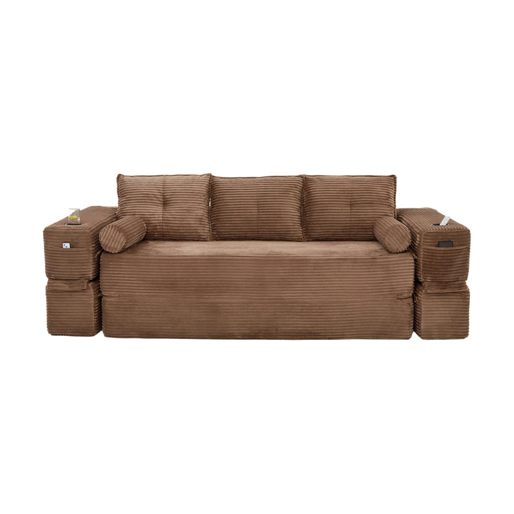 Divano Letto 3 Posti Pieghevole con Cuscini e Tasche ¨C MINIMAL ¨C Tessuto a Coste