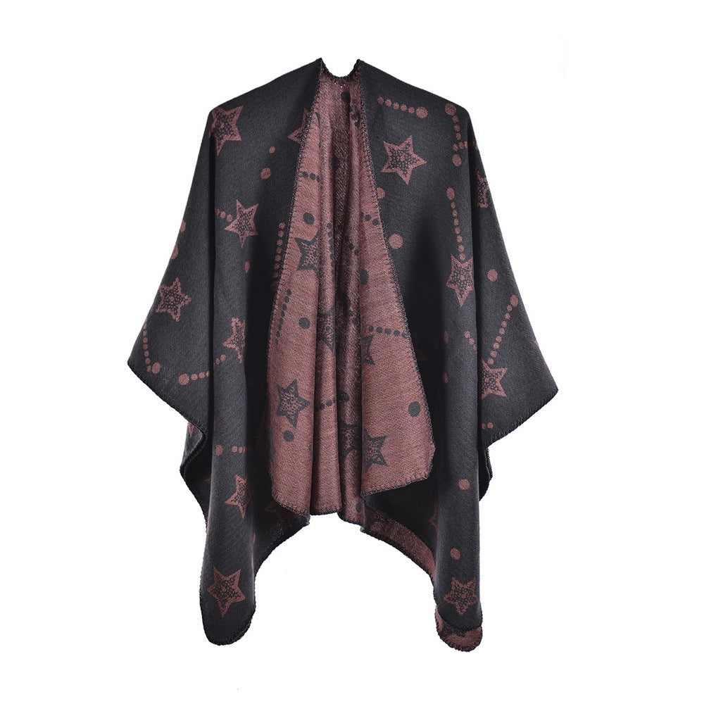Sciarpa jacquard da donna, mantello alla moda con spacco, mantello