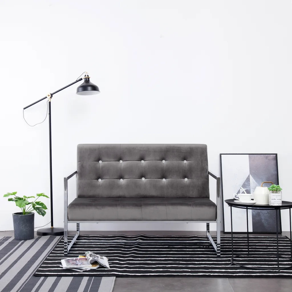 Divano | Divano da soggiorno | Sofa a 2 Posti con Braccioli Grigio Scuro Cromo e Velluto