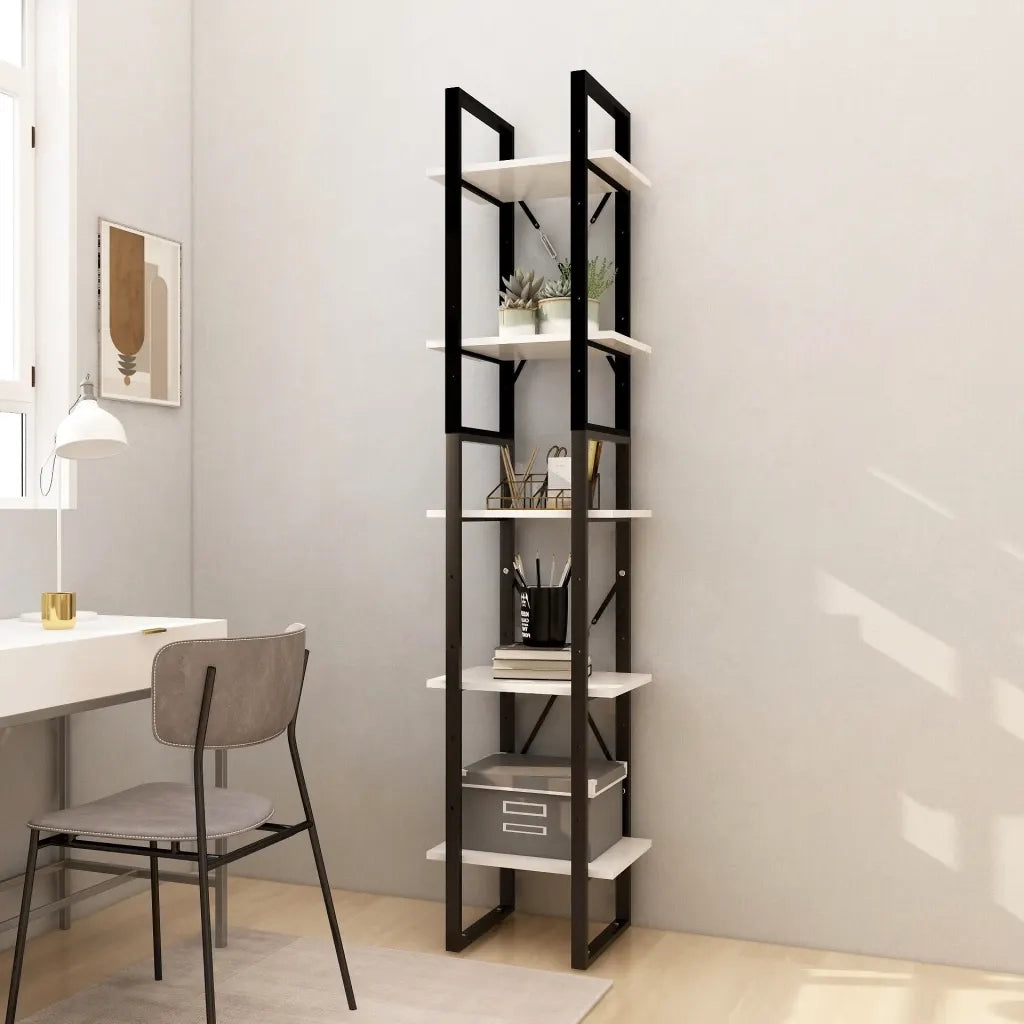 Libreria a 5 Ripiani-Scaffale per Libri-Mobile di Stoccaggio Bianca 40x30x175 cm in Legno di Pino