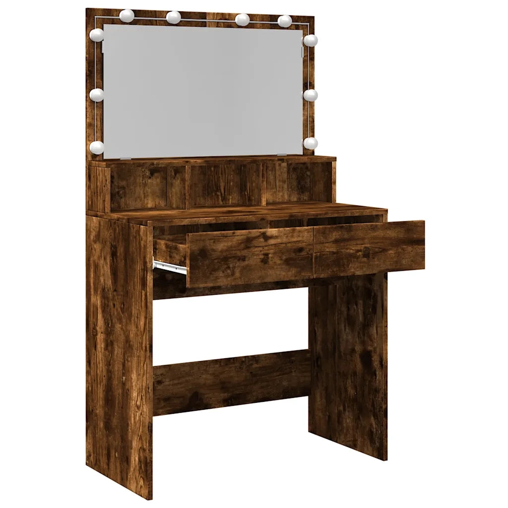 Toeletta | Tavolo da Trucco con LED Rovere Fumo 80x41x134,5 cm