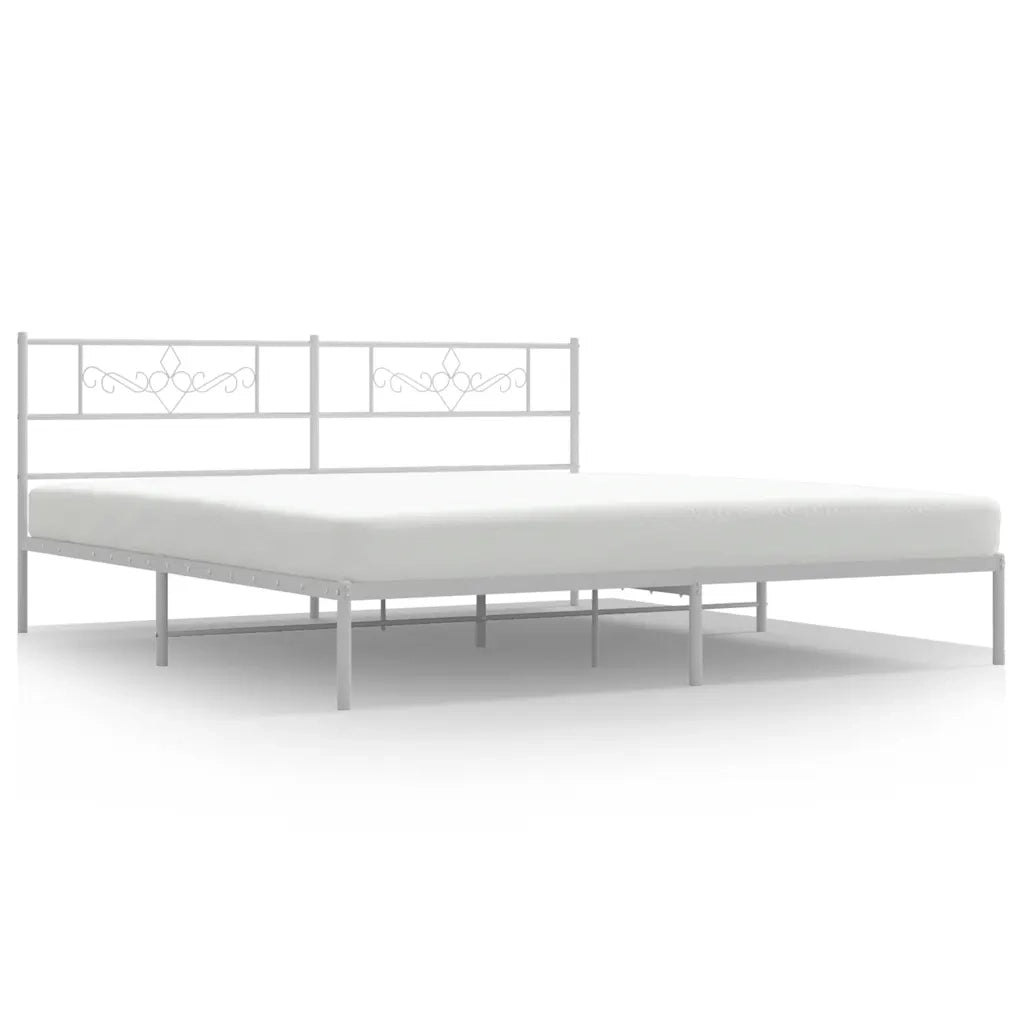 Letto matrimoniale | Letto per adulti | Giroletto con Testiera Metallo Bianco 193x203 cm
