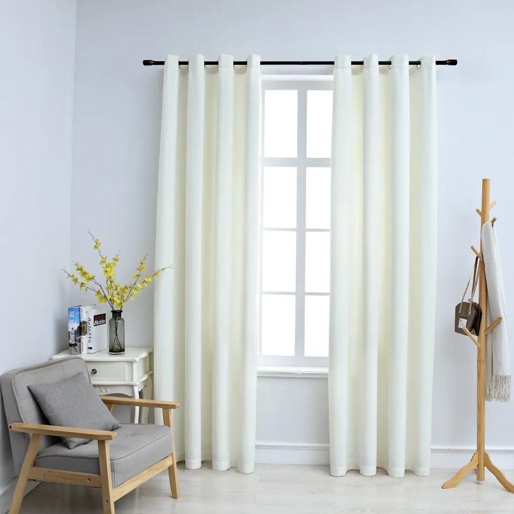 Tende Oscuranti | Tende Blackout con Anelli 2 pz Crema in Velluto 140x245 cm