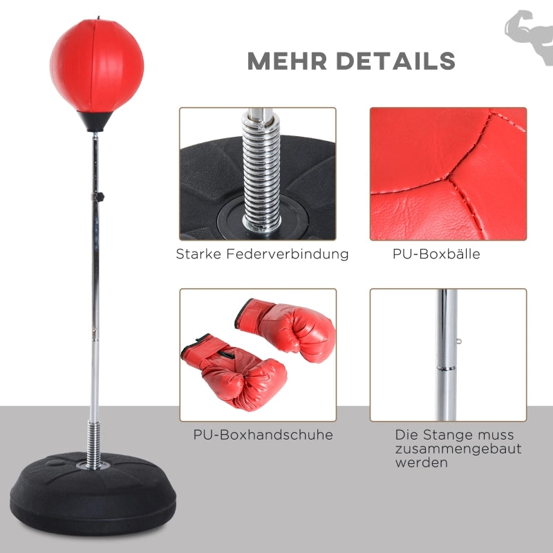 Set da boxe con sacco da boxe, altezza regolabile, guantoni inclusi, 126-144 cm, rosso