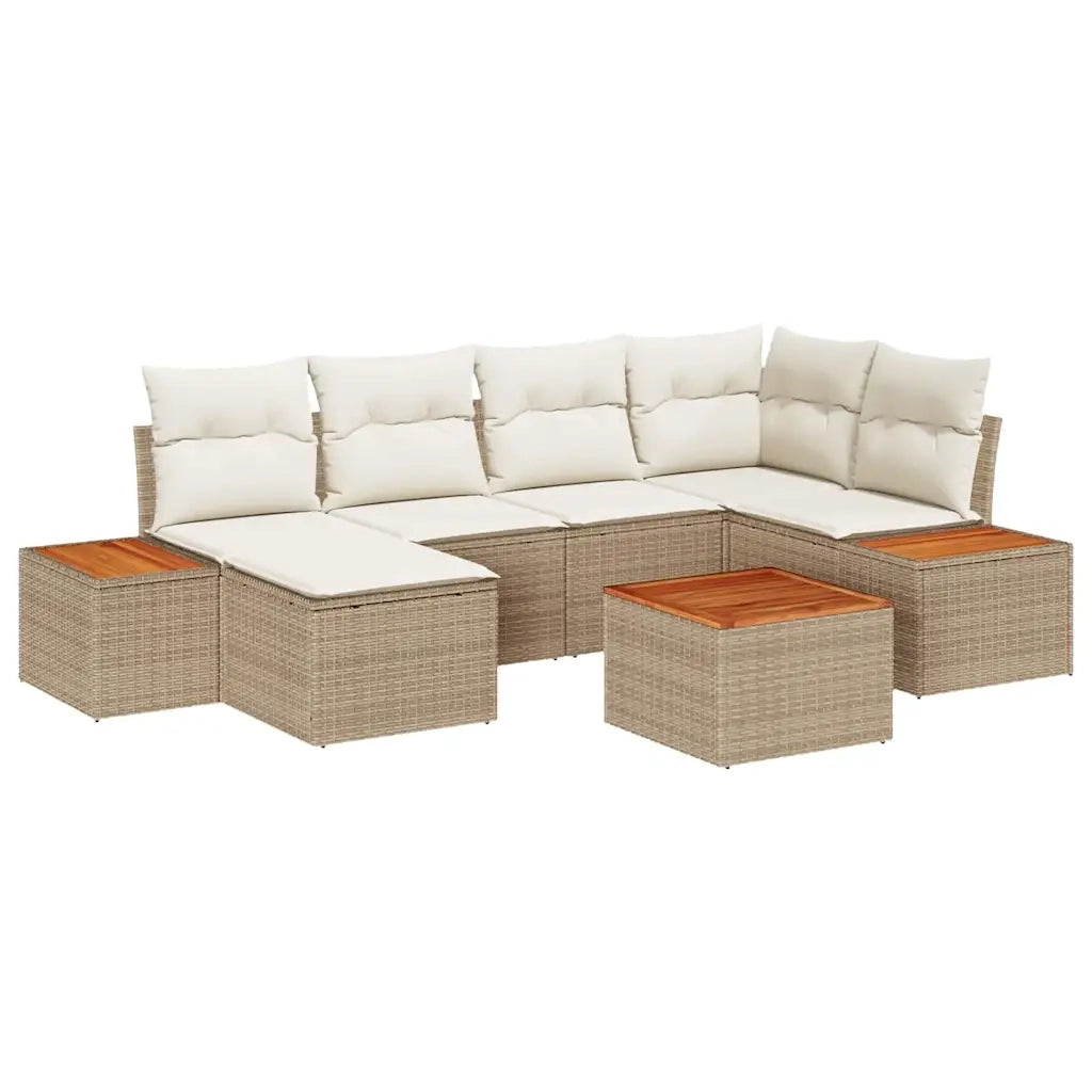 Set Divano da Giardino 7 pcs Beige e Crema Polyrattan 3356796