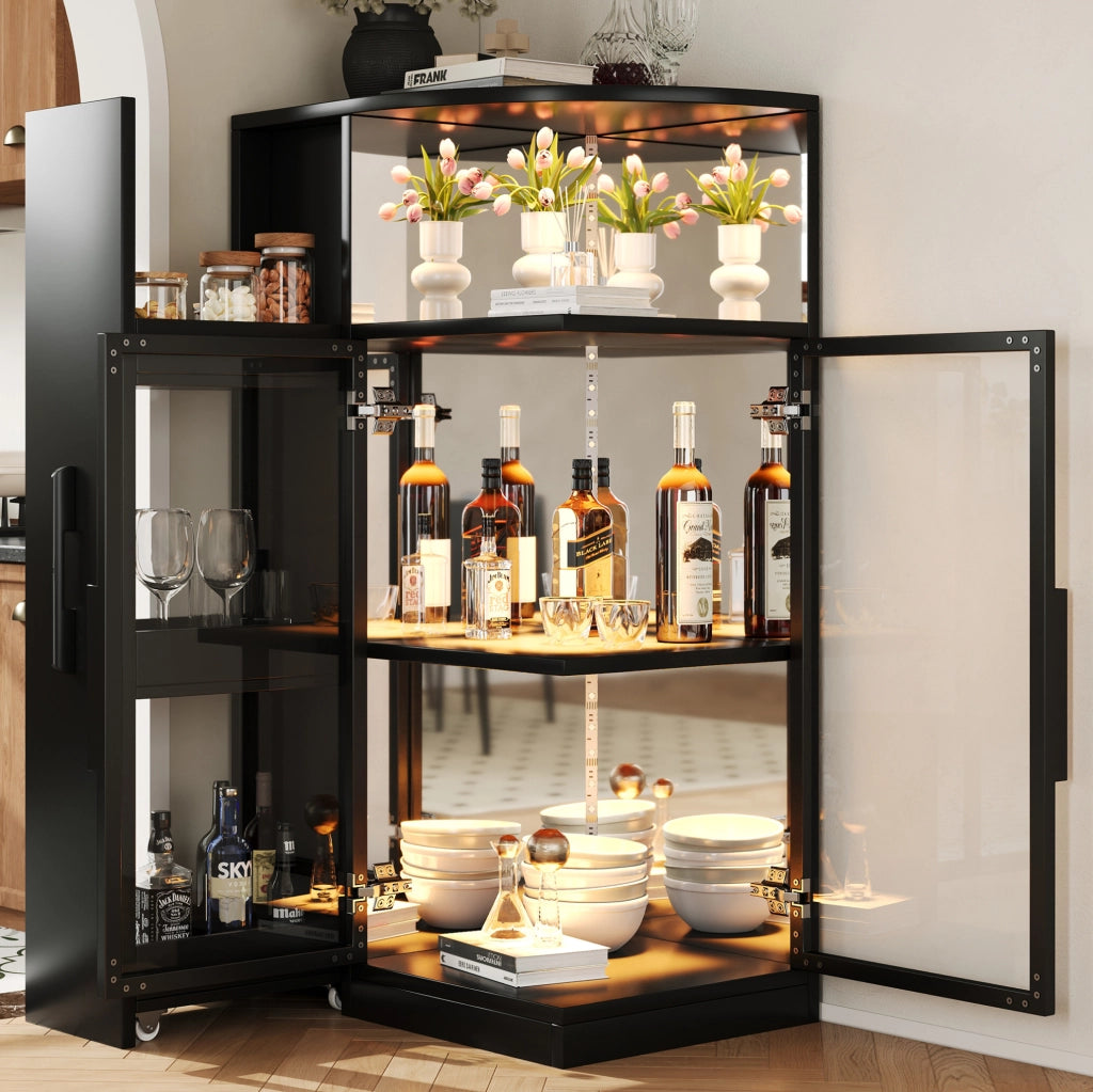 Vetrina in vetro estraibile 64x42x112 cm con LED; nera