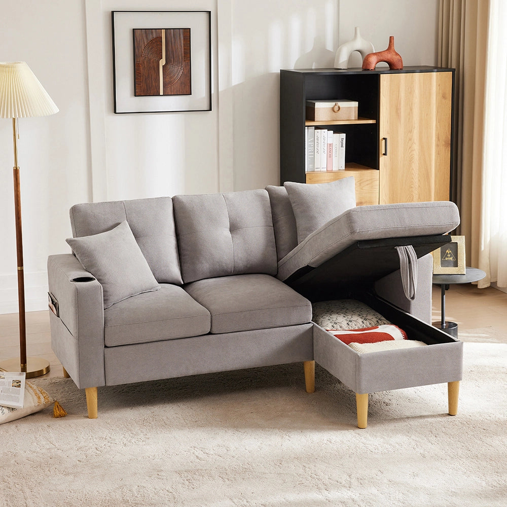 Divano L - Xylo - 3 posti con chaise longue porta-bicchieri