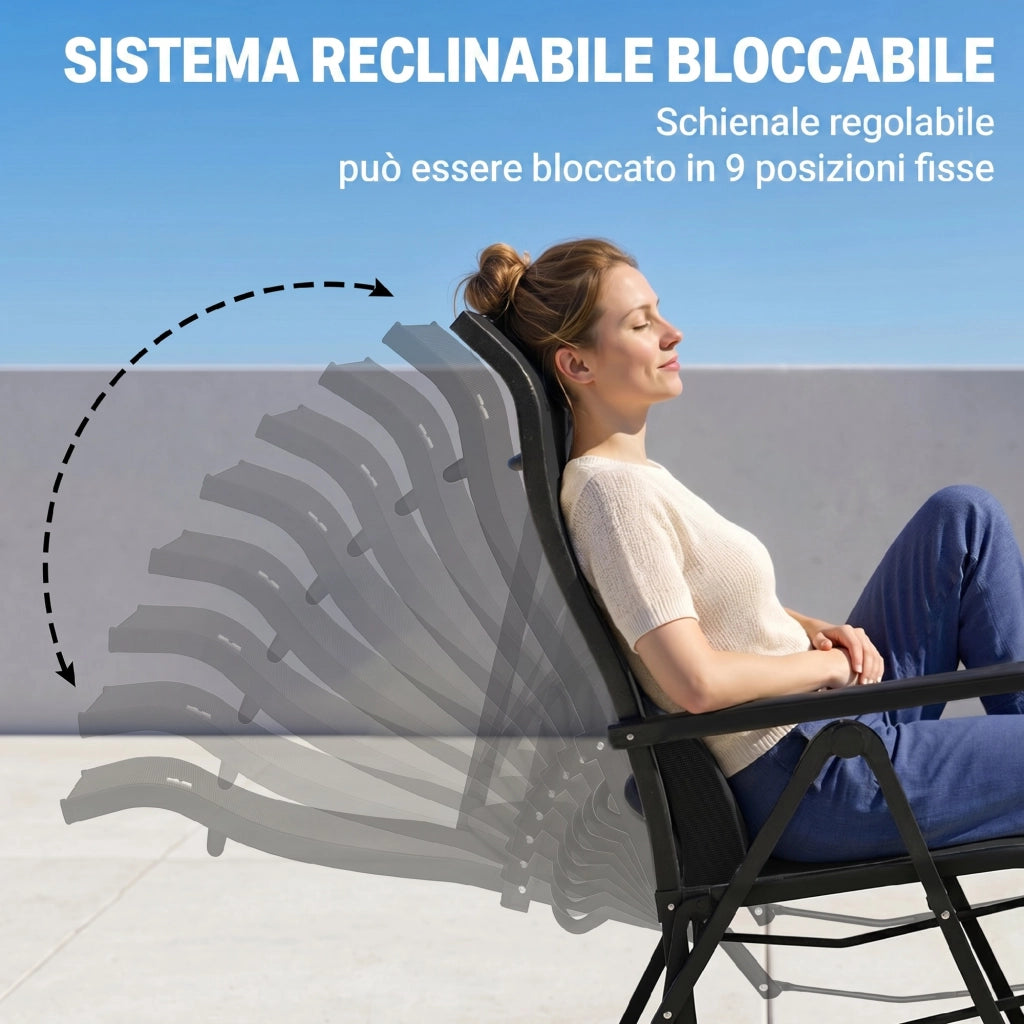 Sedia da Giardino Reclinabile Pieghevole con Cuscino Lombare ¨C Minimal ¨C Nero 70x65x111 cm