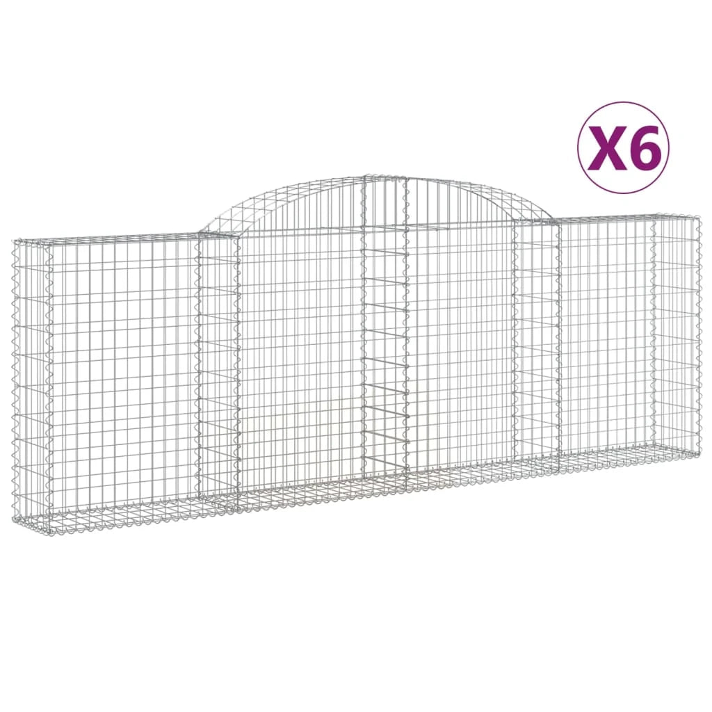 Cestini gabbioni recinzione a gabbia muro di contenimento ad arco 6 pezzi 300 x 30 x 100/120 cm ferro zincato argento 02_0041014