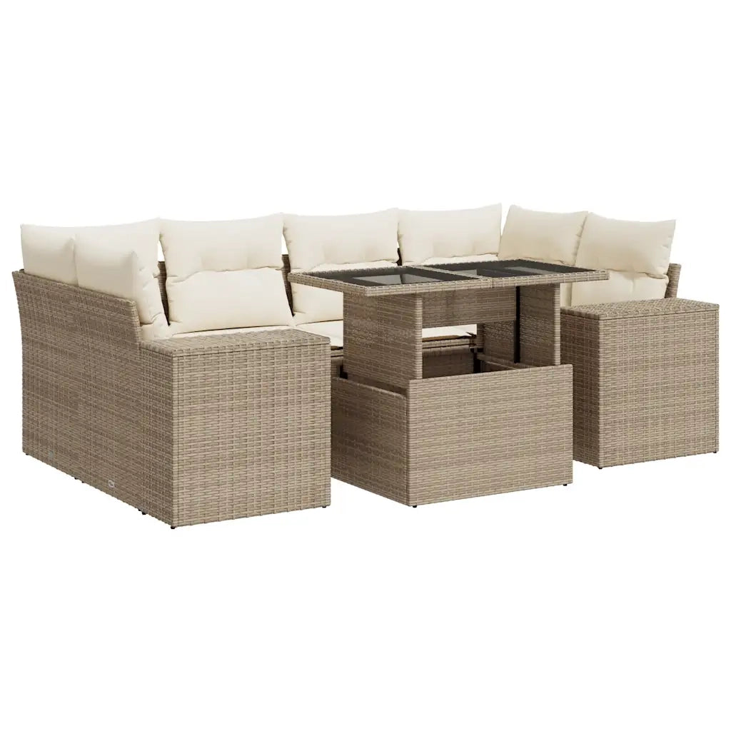 Set Divani da Giardino 7 pz con Cuscini Beige in Polyrattan 3326749