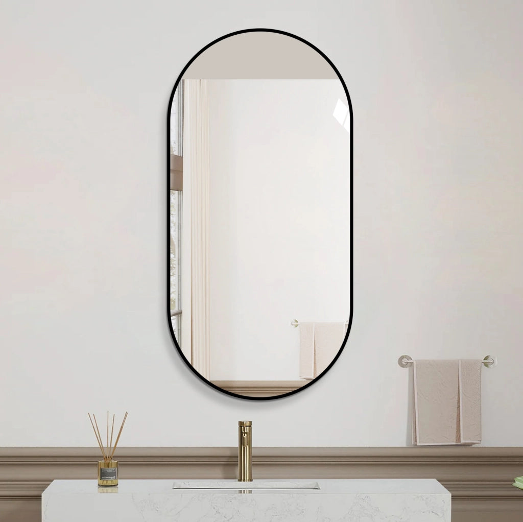 Specchio da parete ad arco 60x120 cm con cornice in alluminio nero
