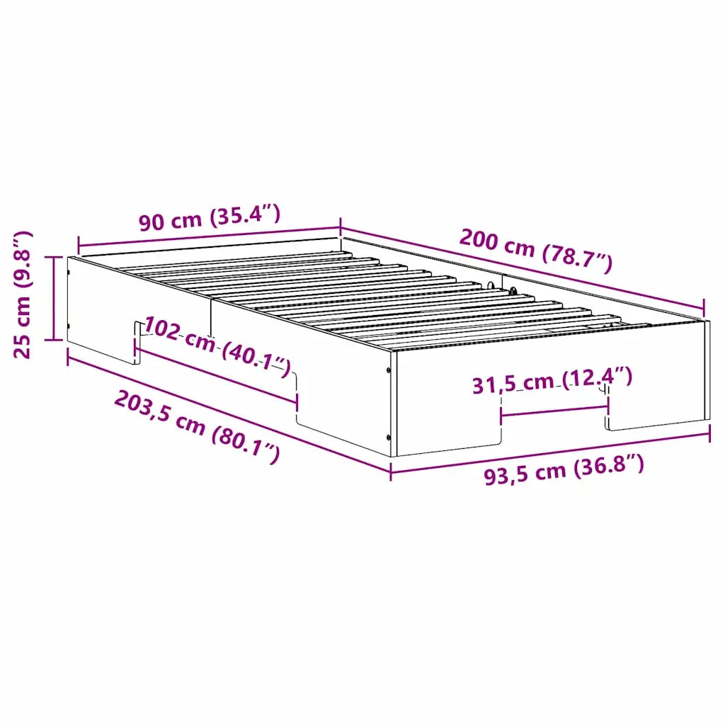Struttura del letto-Giroletto Marrone 90 x 200 cm 485339