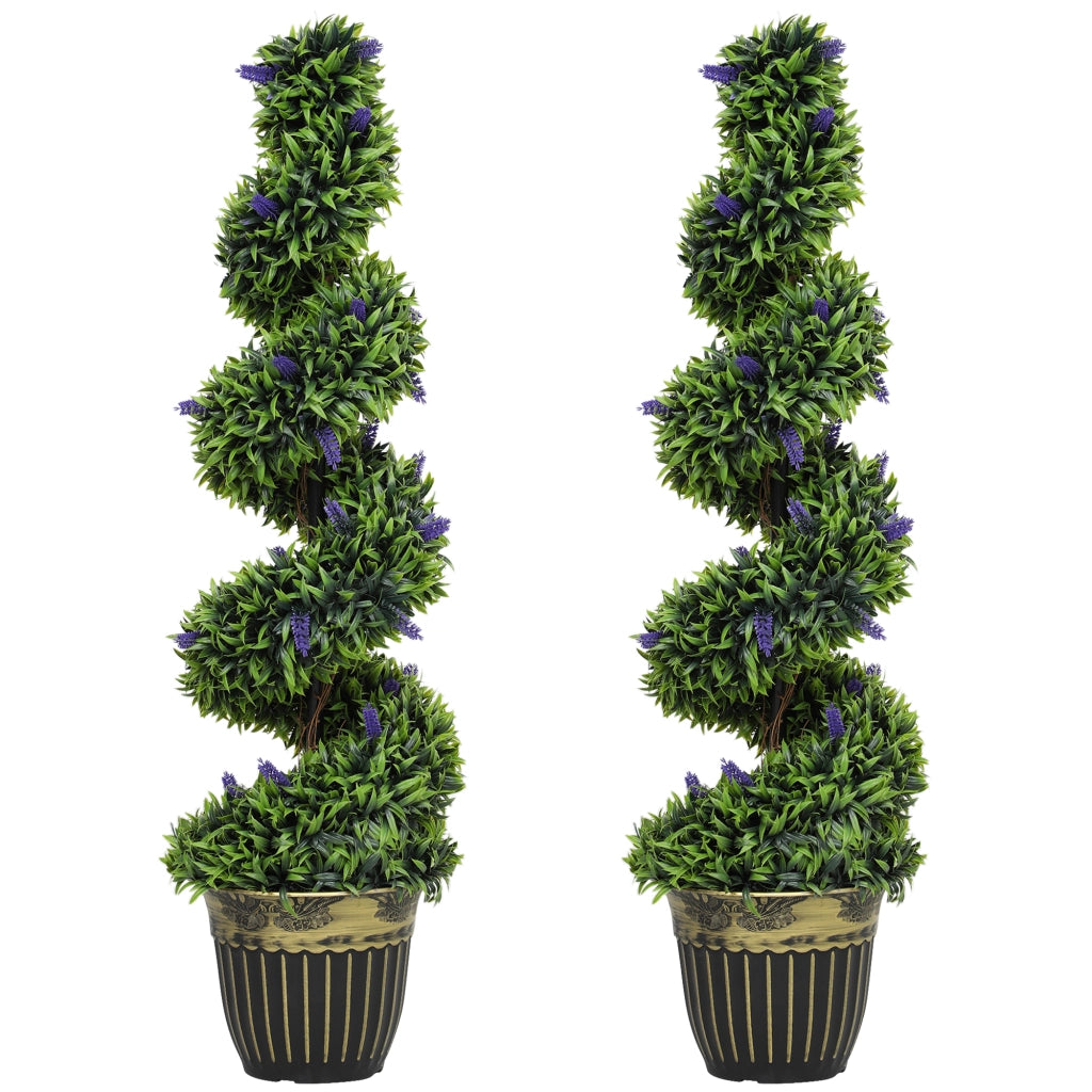 Set 2 Piante Finte Bosso a Spirale Anti-UV con Lavanda 115cm Verde e Blu