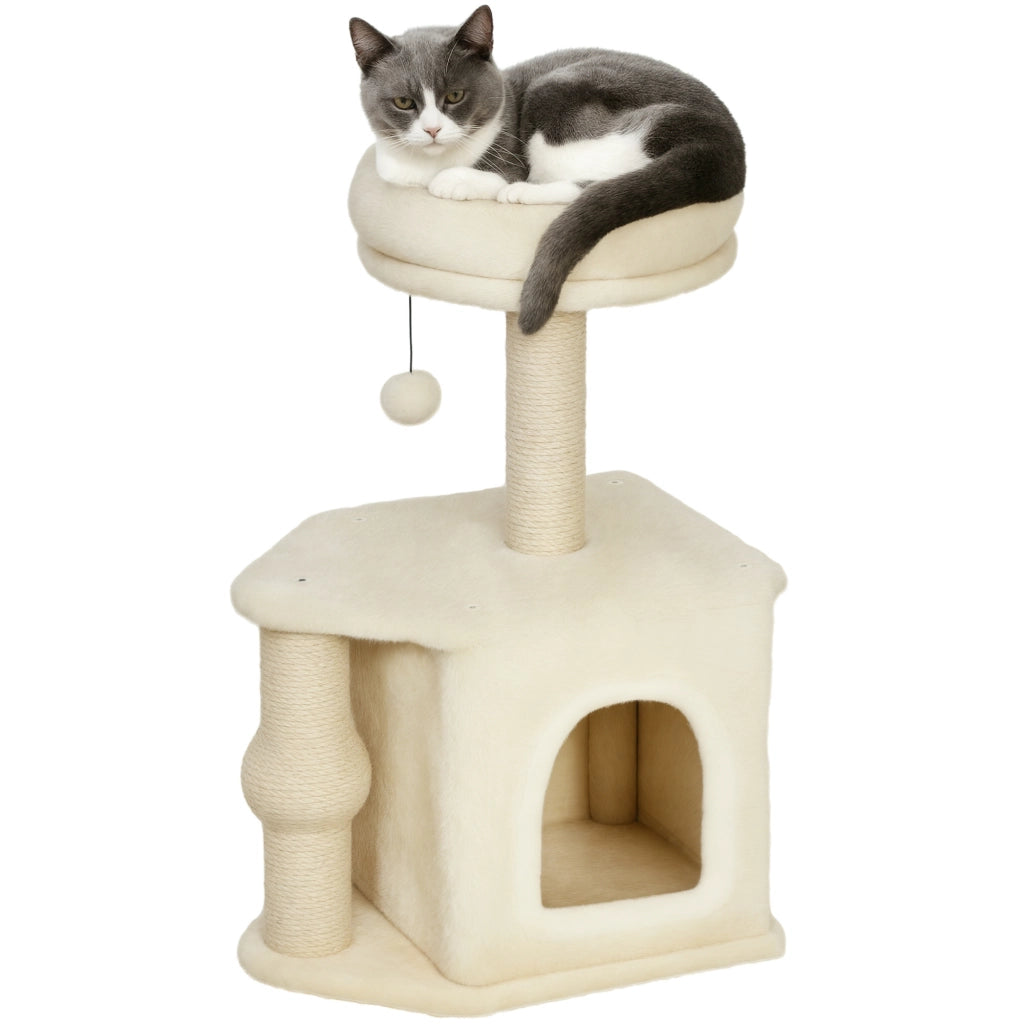 Torre per Gatti con Letto e Poste di Yute ¨C Minimal ¨C Beige 66 cm