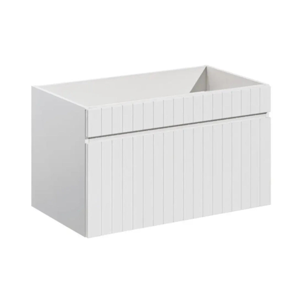 Set ICON bianco: mobili sotto lavabo 180cm con nicchie visibili + piano per lavabo + due lavabi da appoggio bianchi