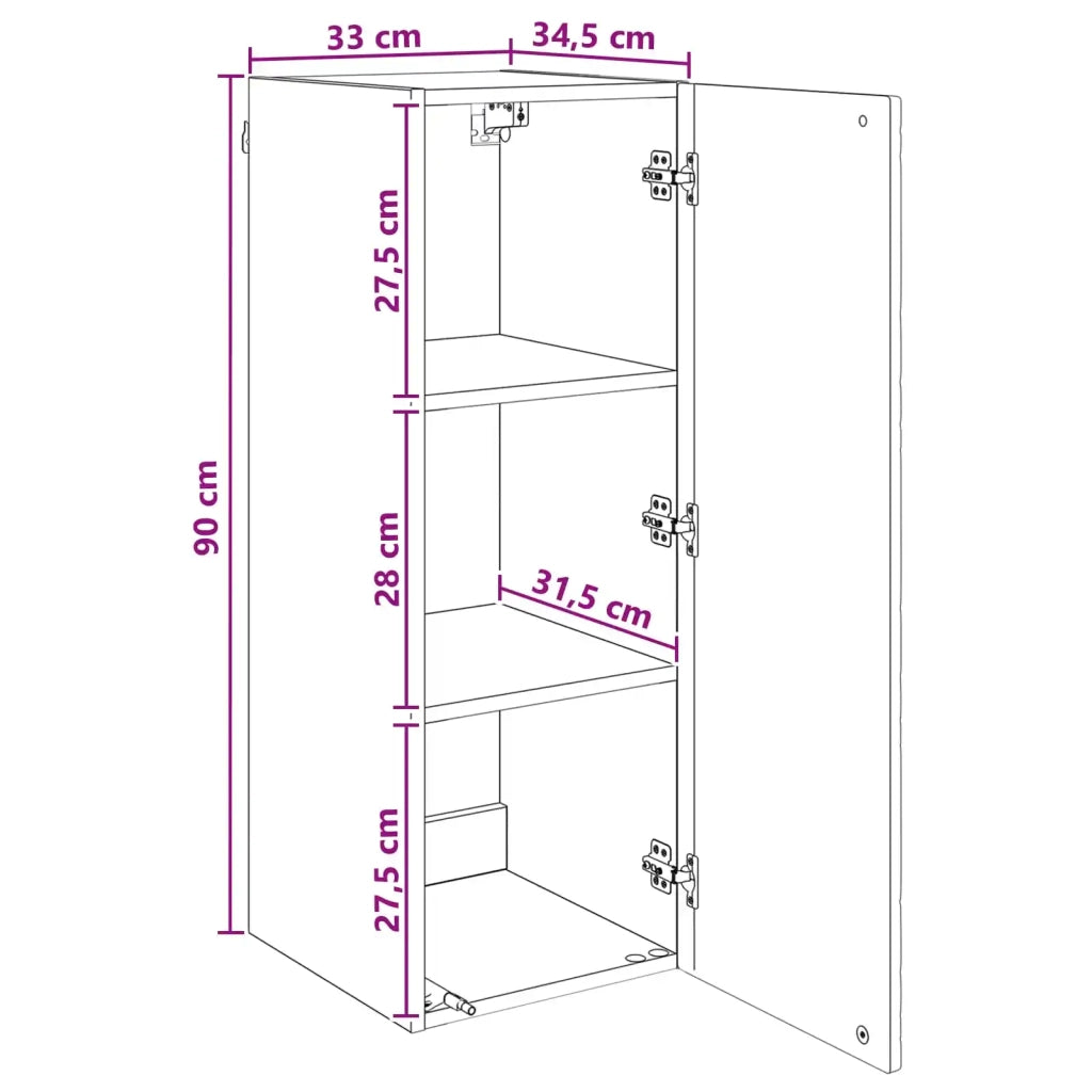 Mobiletto a muro Bianco Lucido 33 x 34,5 x 90 cm 898759