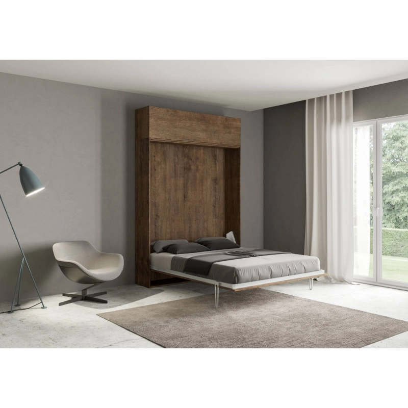 Letto a scomparsa 140 verticale Kentaro con pensile vasistas - Noce