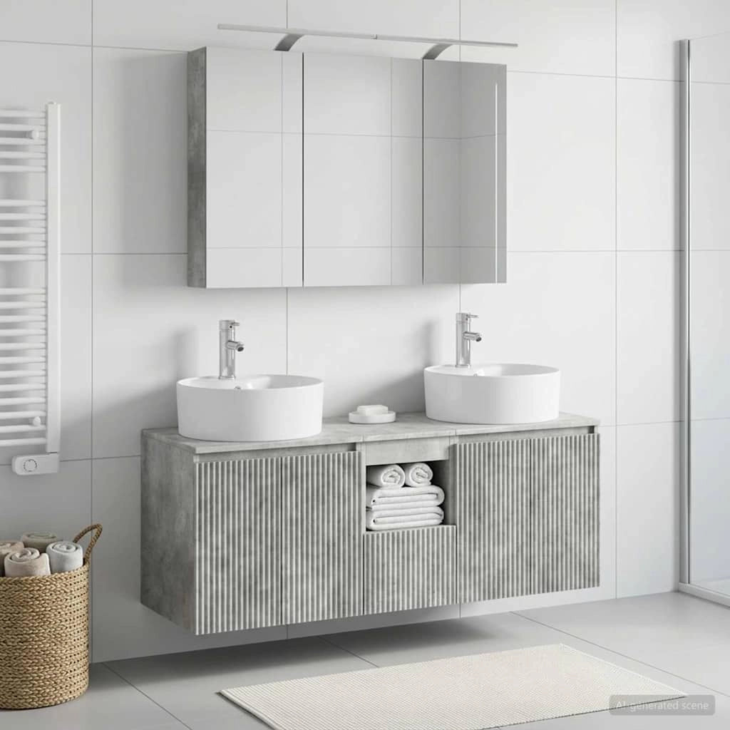 Set di Armadi da Bagno 4 pz Grigio Cemento Legno ingegnerizzato 3406458