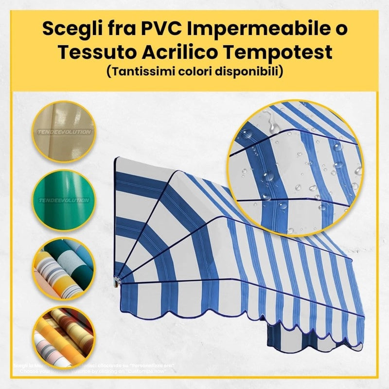Tenda Sole Cappottina 5 Raggi, Telo PVC Blu, Larghezza 1,50 x Sporgenza 1,20, UV-Resistente, Impermeabile - Giardino, Balcone
