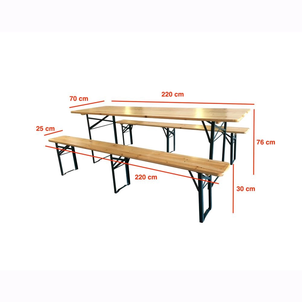 Set Birreria Tavolo + 2 Panche 70x220 in Legno Naturale Richiudibile Salvaspazio