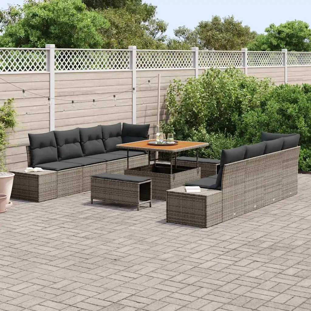 Set Divano da Giardino con cuscino 11 pcs Grigio Poly Rattan