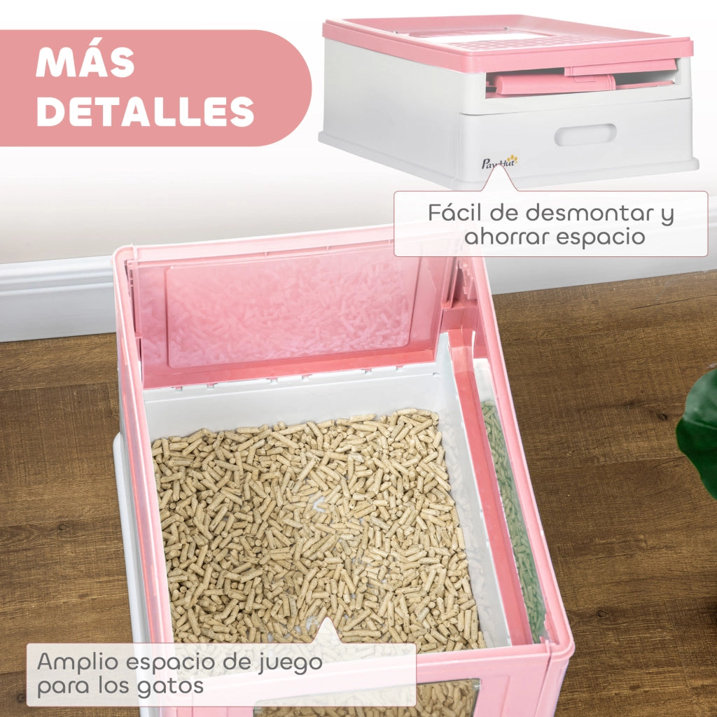 Lettiera Coperta per Gatti ¨C Xylo ¨C Smontabile con Ingresso Frontale e Uscita Superiore 47,5x35,5x36,7cm Rosa Bianco