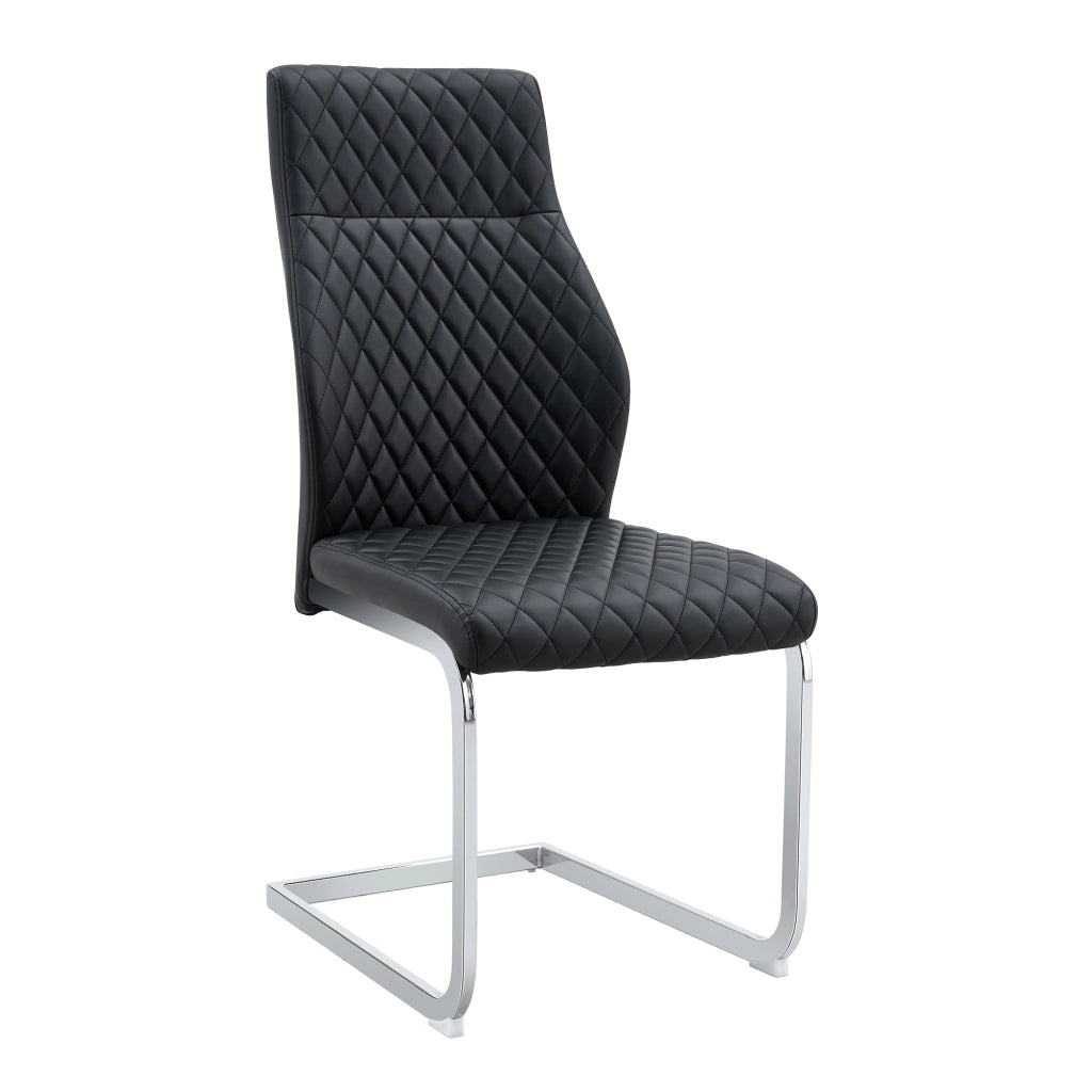 Set 2 sedie da pranzo con motivo trapuntato a rombi, schienale alto, seduta imbottita, struttura in metallo nero e argento