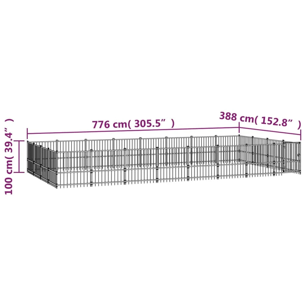 Gabbia per cuccia recinto per animali da esterno per cani in acciaio 30,11 m² nero 02_0041834