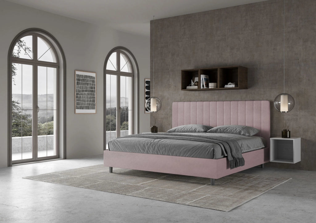 BS COM Letto matrimoniale king size contenitore imbottito 190x210 microfibra glicine