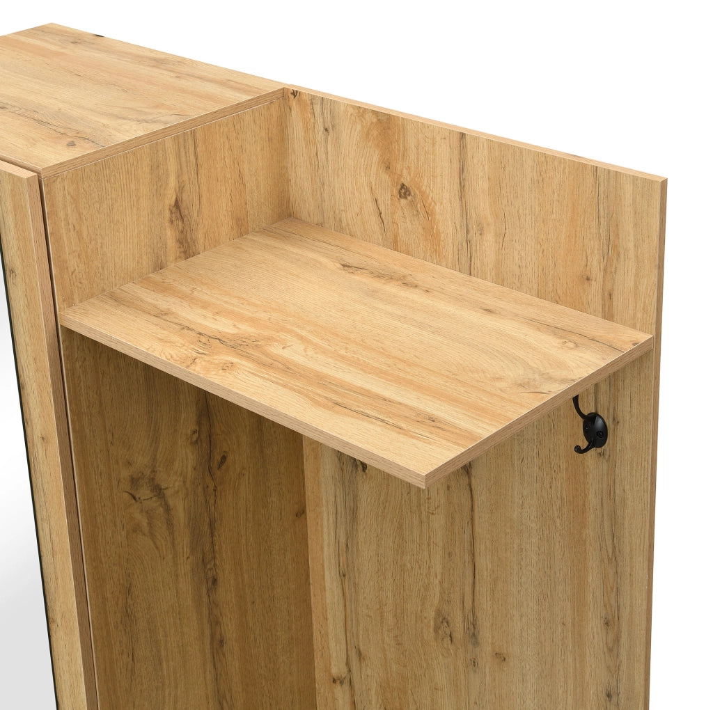 Set guardaroba da ingresso con specchio e 5 ganci; contenitore multifunzione in MDF nero e naturale