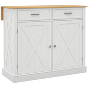 Carrello Cucina Isola con Piano Lavoro Pieghevole ¨C Xylo ¨C 2 Ante 2 Cassetti Ripiano 4 Ruote 105x60x90,5cm Bianco