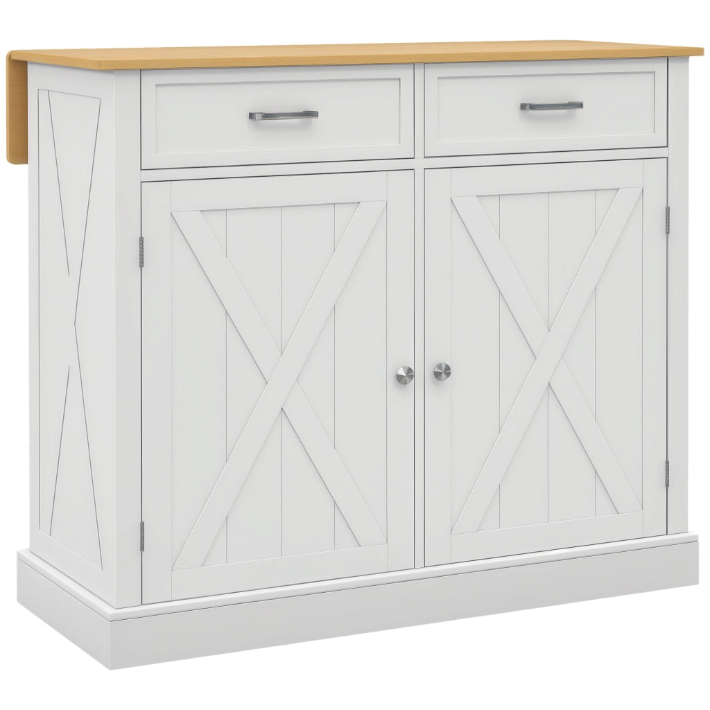 Carrello Cucina Isola con Piano Lavoro Pieghevole ¨C Xylo ¨C 2 Ante 2 Cassetti Ripiano 4 Ruote 105x60x90,5cm Bianco