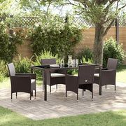 Set da Pranzo per Giardino con cuscino 5 pcs Marrone polyrattan