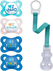 Spazzola per bambini in silicone - Ti amo papà e mamma - Pelle morbida - 0-6 mesi - Bambino - Set da 4 - Incluso 2 scatole di trasporto sterilizzanti