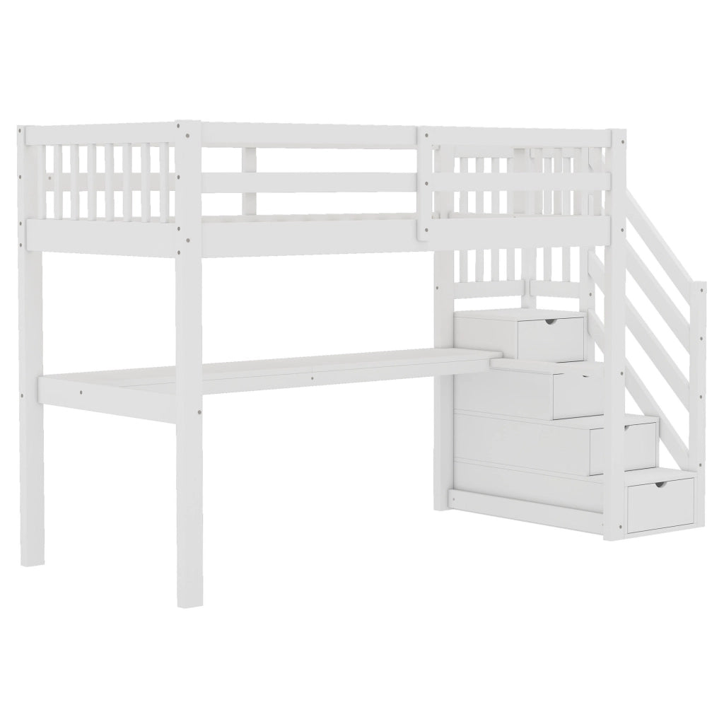 Letto a Soppalco con Scrivania e Cassetti ¨C MINIMAL ¨C Bianco 90x200