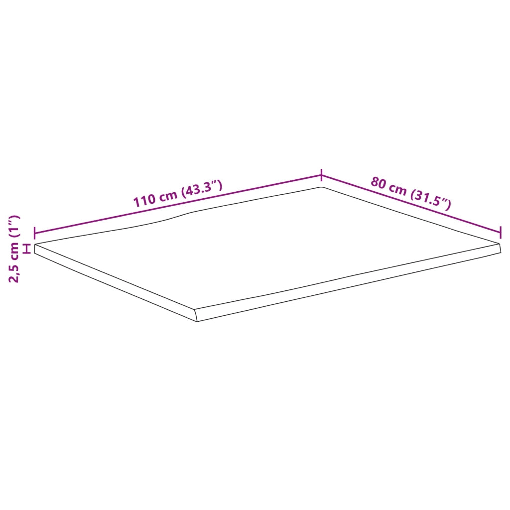 Piano Tavolo Bordi Vivi 110x80x2,5 cm Legno di Mango Grezzo 370677