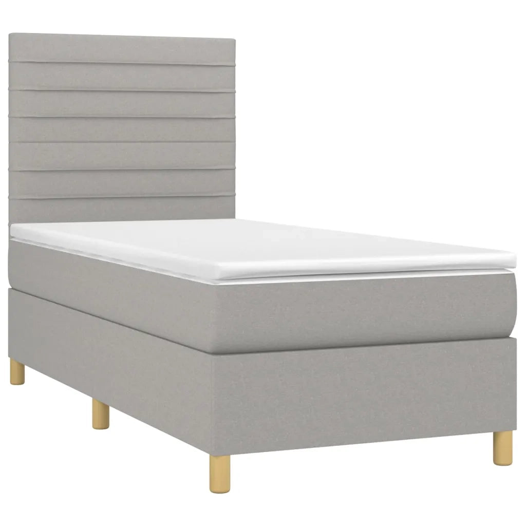 Letto singolo | Letto per adulti | Letto a Molle Materasso e LED Grigio Chiaro 90x200 cm Tessuto