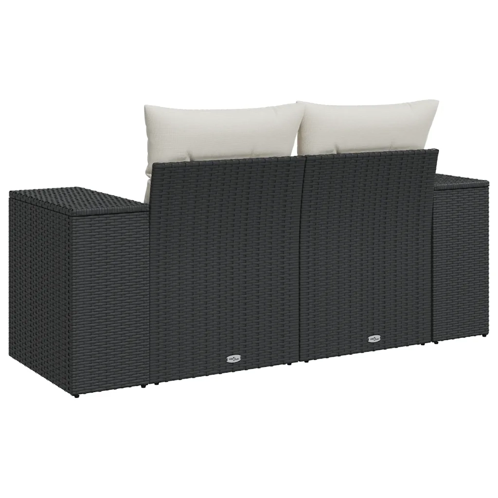 Divano da Giardino con Cuscini a 2 Posti Nero in Polyrattan 366007