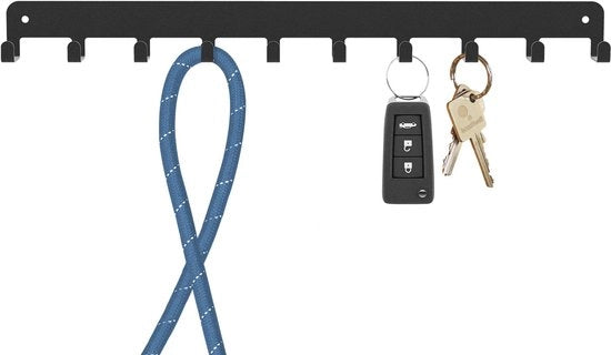 Wandsleutelholder in metallo e legno con 10 ganci per auto, appartamento, spazio di stoccaggio, chiavi