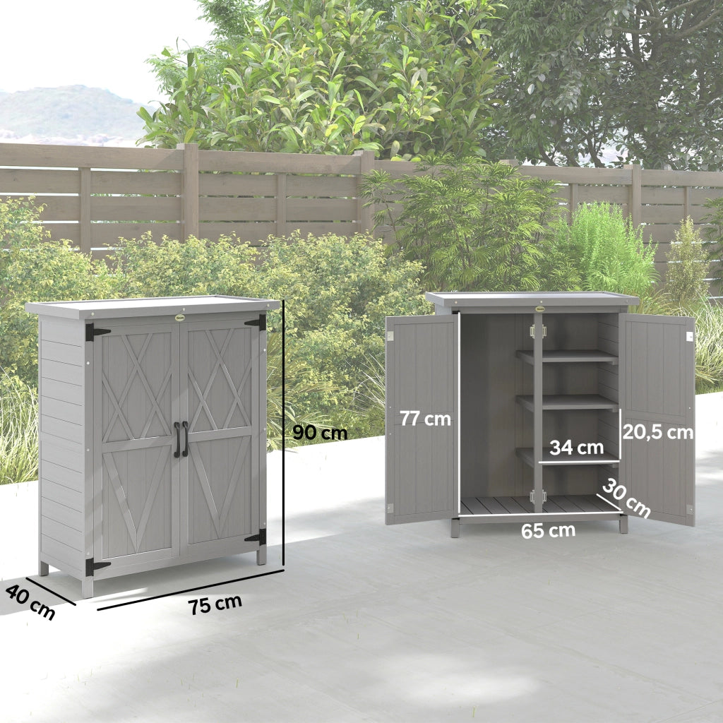 Armadio da giardino 3 ripiani 2 ante ¨C Xylo ¨C legno massello grigio 75x40x90 cm