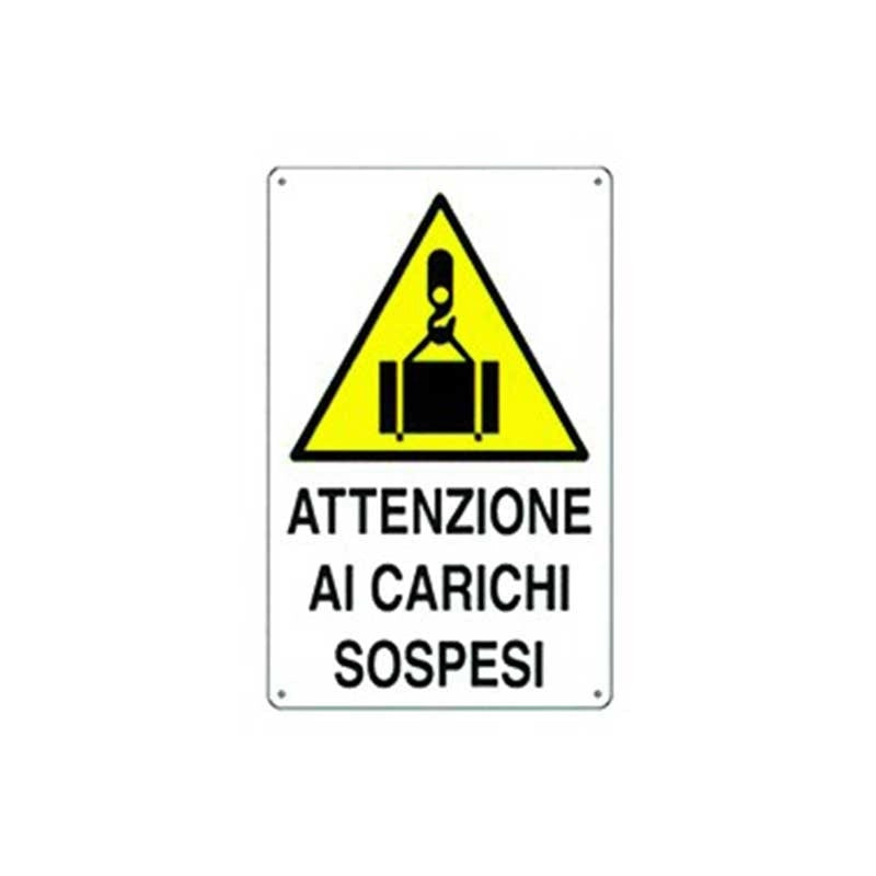 Cartello di pericolo attenzione ai carichi sospesi in polionda cm 50x70