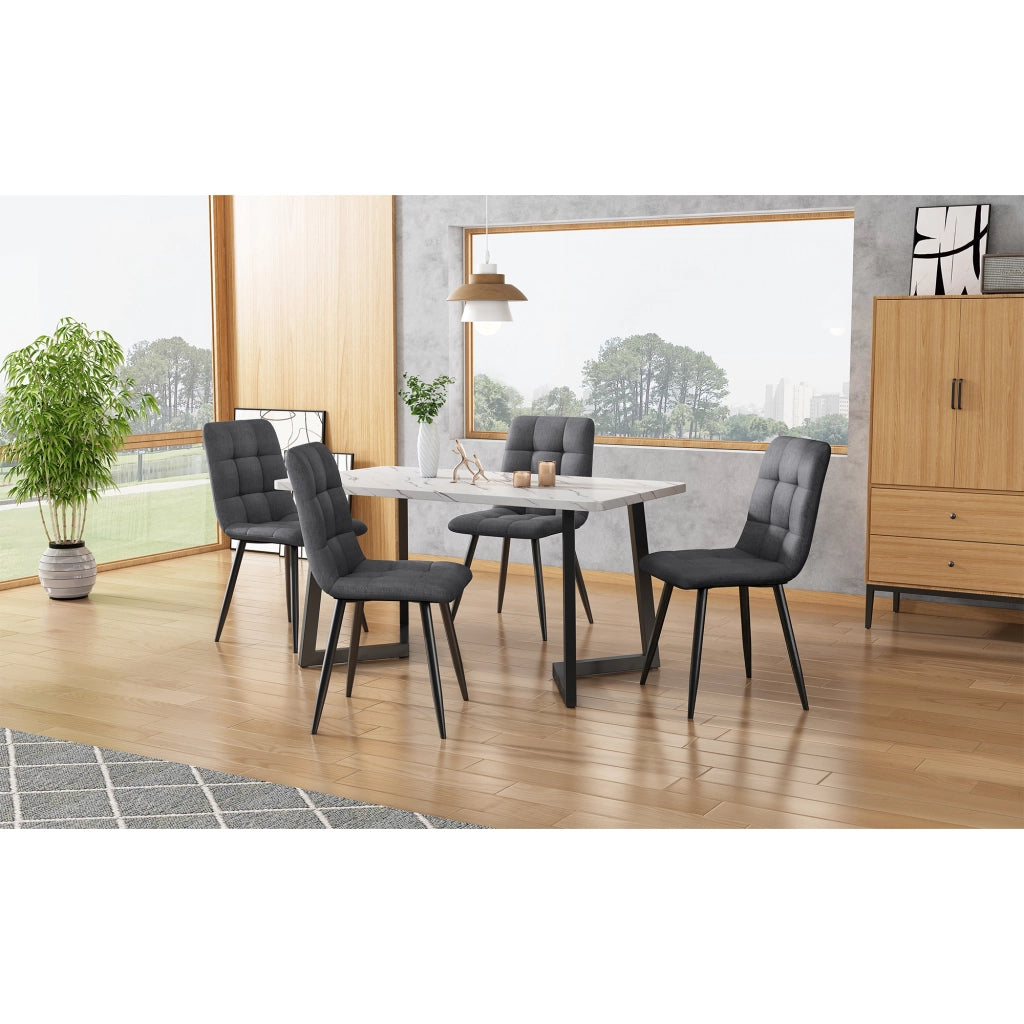 Sedia da pranzo (4 pezzi), grigio scuro, set di 4 sedie di design imbottite con schienale, seduta in lino, struttura in metallo