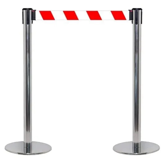 Coppia Colonnine Segnapercorso acciaio Base FLAT nastro 3 M - Nero