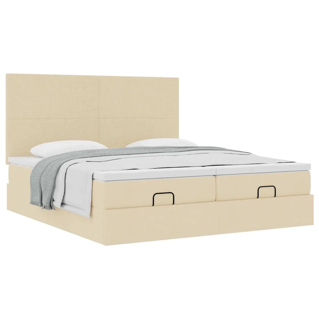 Struttura Letto Pouf con Materassi Crema 180x200 cm in Tessuto 3313676
