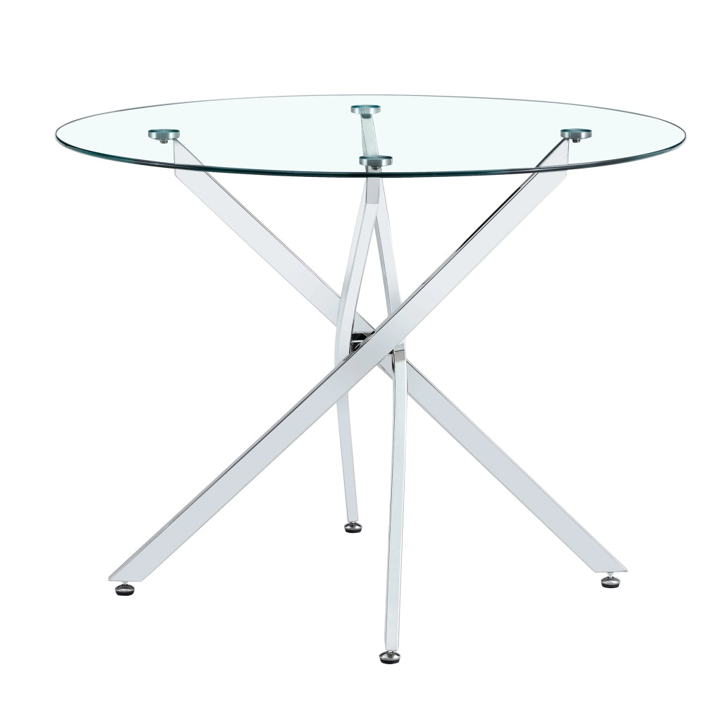 Tavolo da pranzo per 2-4 persone con piano rotondo in vetro temperato e struttura in metallo per cucina 88 cm argento
