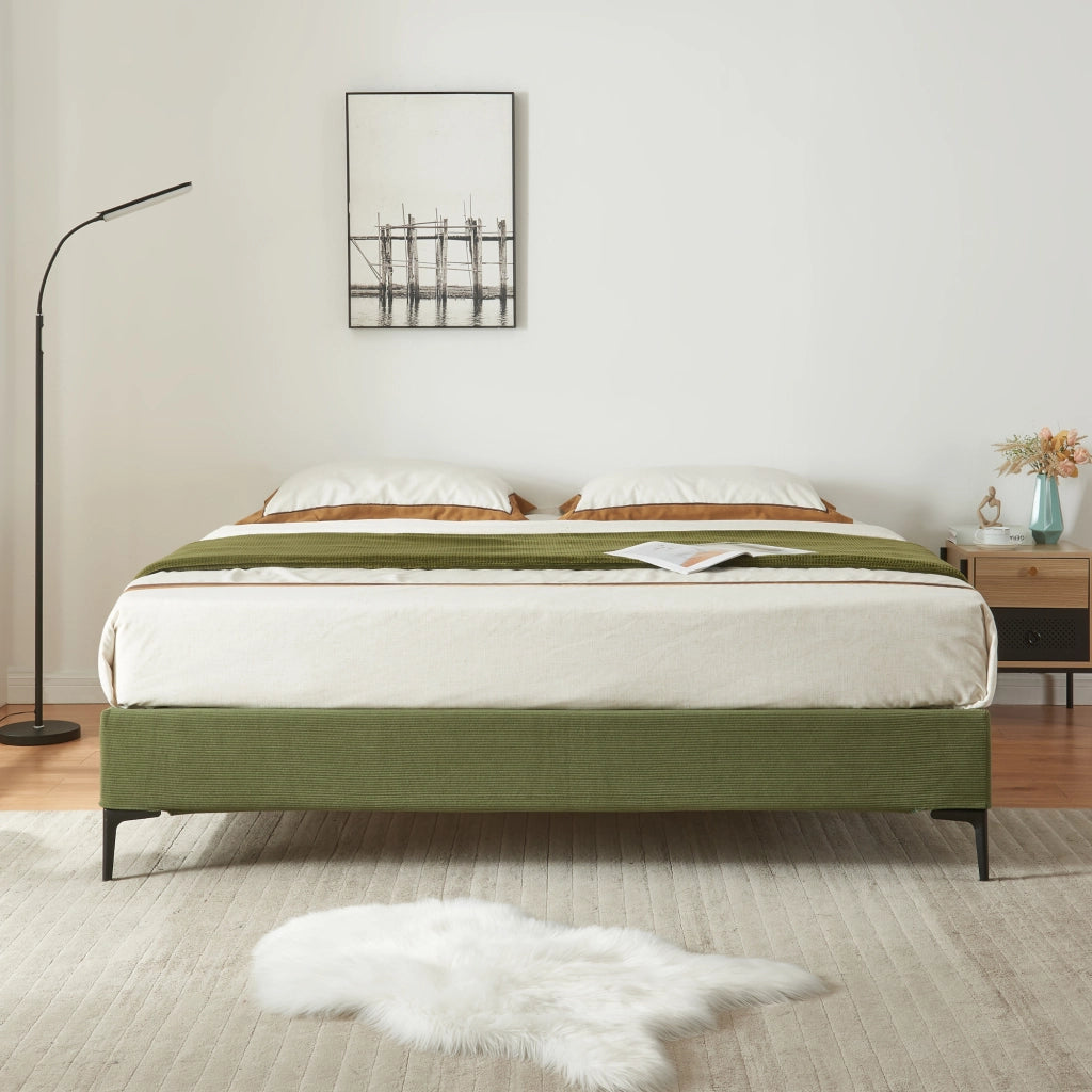 Letto Matrimoniale Lilla con Materasso 180x200 cm Fodera Protettiva Verde [en.casa]