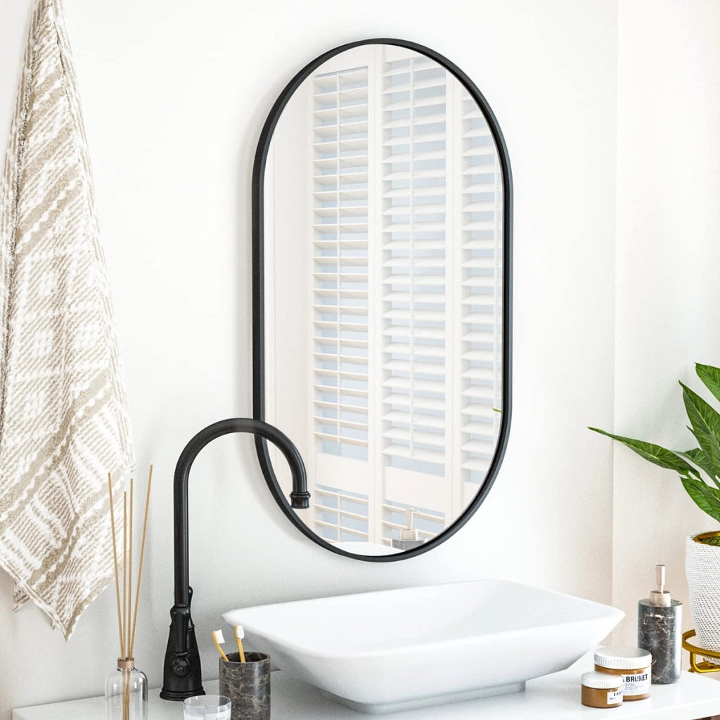 Specchio ovale industriale Loft con cornice nera 100x50 cm