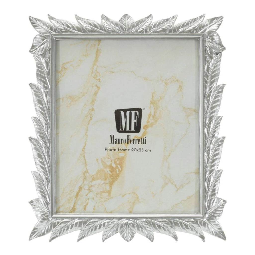 Cornice portafoto Leavy Silver in resina argento con foglie 20x25