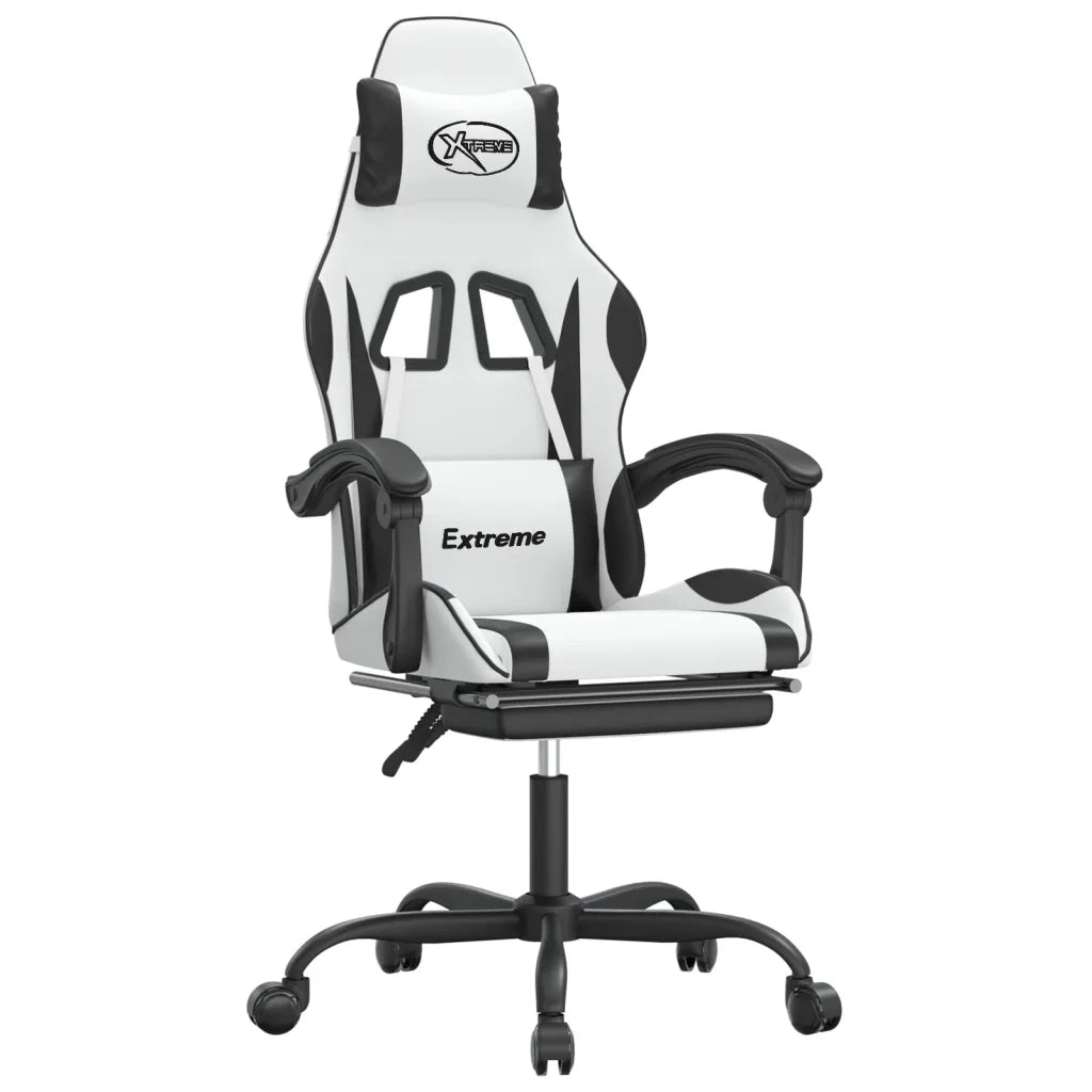 Sedia da Gaming | Sedia da e-sports Girevole Poggiapiedi Bianco e Nero Similpelle