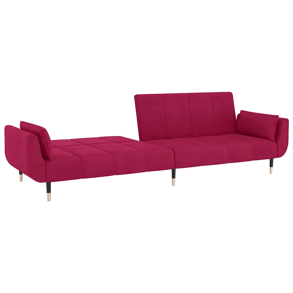 Divano Letto a 2 Posti con 2 Cuscini Rosso Vino in Velluto 337587